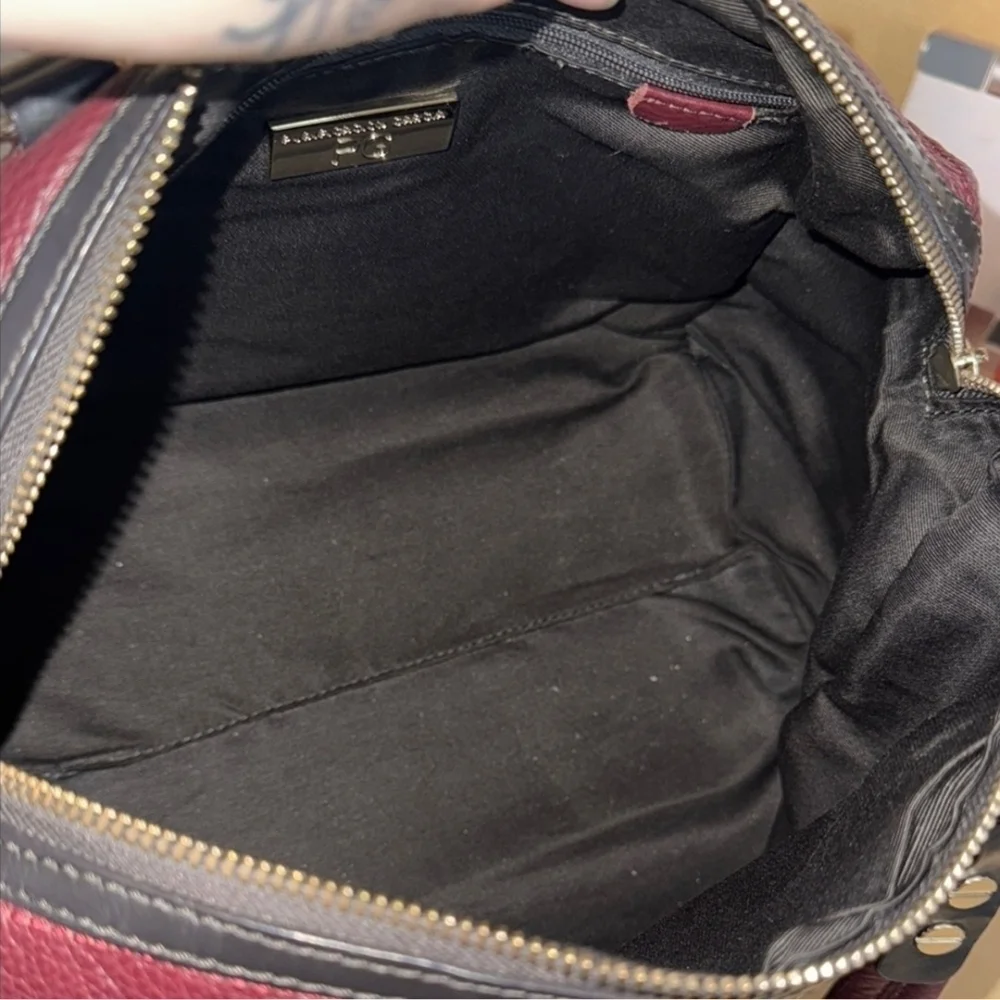 Purificacion Garcia Burgundy and Black Leather Handbag